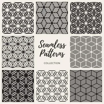 Vector Seamless Cube Shape Lines Geometric Pattern Collection 库存插图