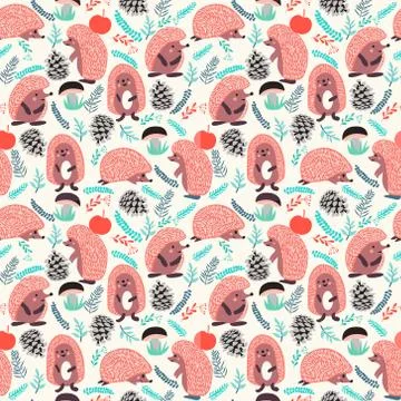 Vector seamless Cute background with Hedgehog Stock Illustration