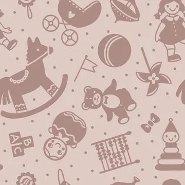 Vector seamless cute childrens pattern with soviet retro toys Stock Illustration