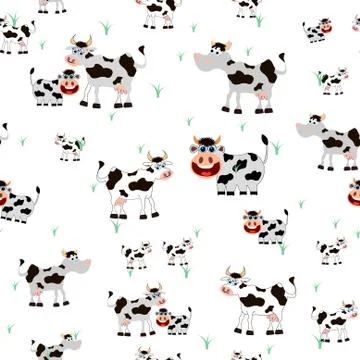 Vector seamless cute cows pattern Stock Illustration