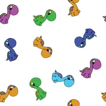 Vector seamless cute graphical cartoon dinosaur pattern. childhood design. Stock Illustration