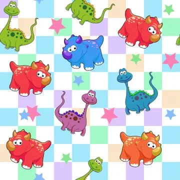Vector seamless cute graphical cartoon dinosaur pattern. childhood design. Stock Illustration