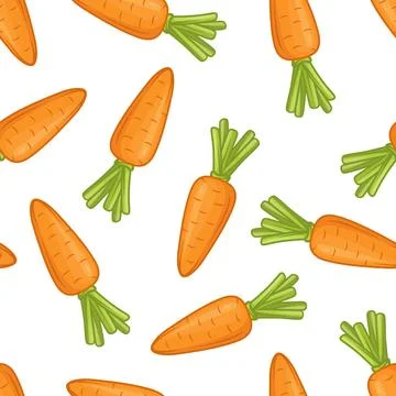 Vector Seamless Cute Pattern Cartoon Flat Carrots on White Background. Fresh Stock Illustration