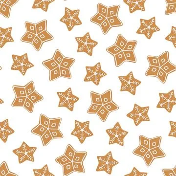 Vector seamless cute pattern with christmas snowflakes star cookies. Repeatable Stock Illustration