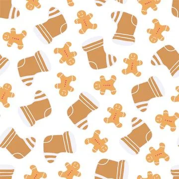 Vector seamless cute pattern with christmas cookies. Repeatable holiday cartoon イラスト素材