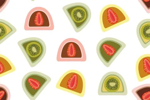 Vector of seamless Daifuku pattern. A collection of various mochi daifuku on a Stock Illustration