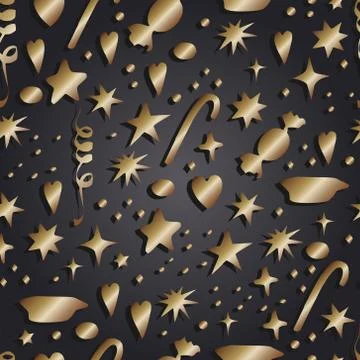 Vector seamless dark background with golden sweets, licorice sticks, stars Stock Illustration