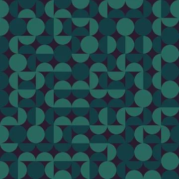 Vector Seamless Dark Green Geometric Semi Circle  Irregular Blocks Retro Pattern Stock Illustration