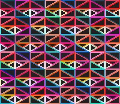 Vector Seamless Dark Isometric Blocks  Colorful Outline Grid   Geometric Tiling Stock Illustration
