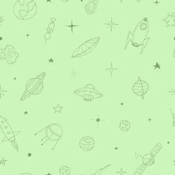 Vector seamless decorative pattern with elements of space illustration, doodle 스톡 일러스트