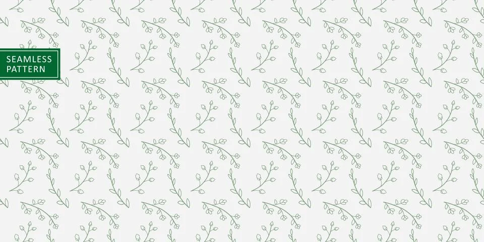 Vector seamless delicate pattern with green branches, flowers and leaves Stock Illustration