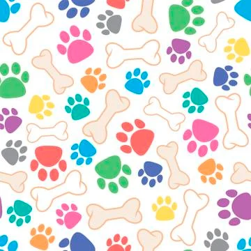 Vector seamless dog pattern with bone and dog's footprint symbols Stock Illustration