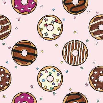 Vector seamless donut background pattern Illustrazione stock