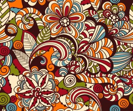 Vector seamless doodle floral pattern Stock Illustration