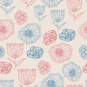 Vector seamless doodle floral pattern Stock Illustration
