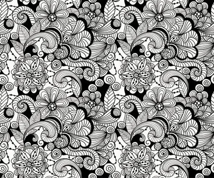 Vector seamless doodle floral pattern Stock Illustration