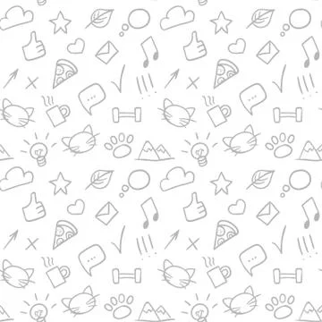 Vector seamless doodle hand drawn pattern with social icons. Illustrazione stock