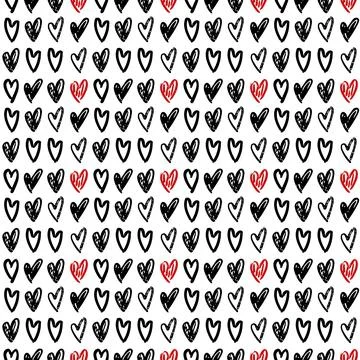Vector seamless doodle heart pattern, polka dot hand drawn with hearts. Perfect Illustrazione stock