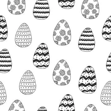 Vector seamless festive pattern with Easter eggs. Hand drawn doodles on white Stock Illustration