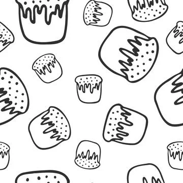Vector seamless festive pattern with Easter cake. Hand drawn doodles on white Stock Illustration