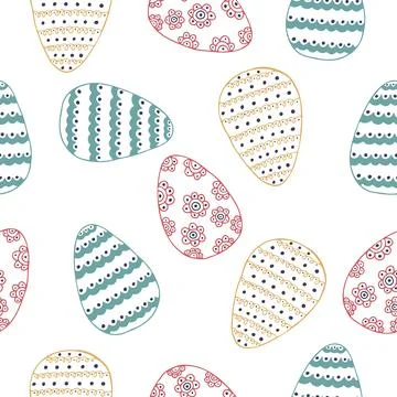 Vector seamless festive pattern with Easter egg. Hand drawn doodles on white  Illustrazione stock
