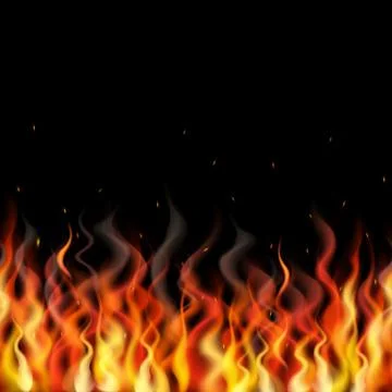 Vector seamless fire flame horizontal pattern on white background. Stock Illustration