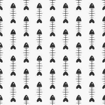 Vector seamless fish bones pattern. Creative funky repeatable background. Black Stock Illustration