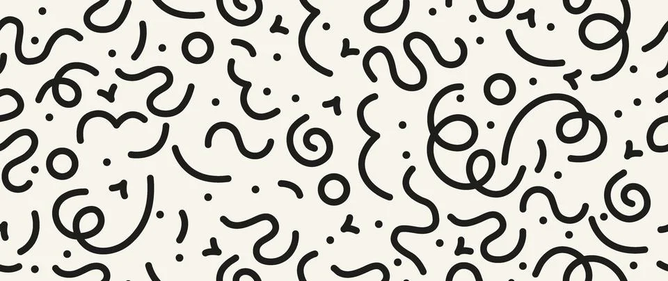 Vector seamless flat background. Black beautiful lines and shapes. Minimalist Illustrazione stock