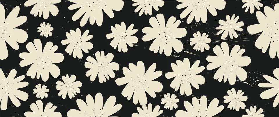 Vector seamless flat background. Simple black and white abstract floral print Stock Illustration