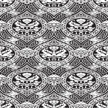 Vector seamless floral antique pattern with interlacing ribbons 스톡 일러스트