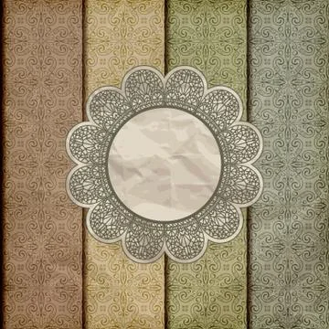 Vector seamless floral borders on  crumpled golden foil  paper texture with l Stock Illustration