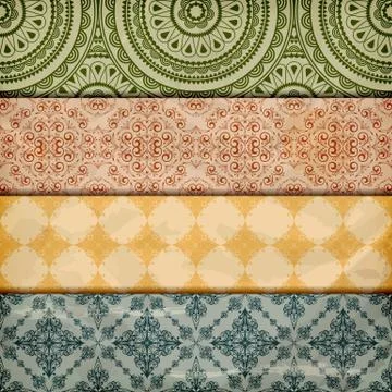 Vector seamless floral borders on  crumpled   paper, grunge texture Stock Illustration