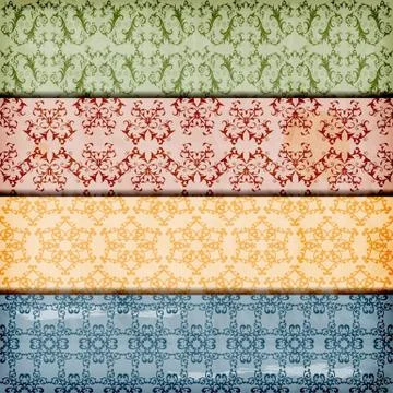 Vector seamless floral borders on  crumpled paper texture Stock Illustration