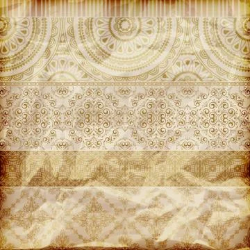 Vector seamless floral borders on  crumpled golden foil  paper texture Stock Illustration