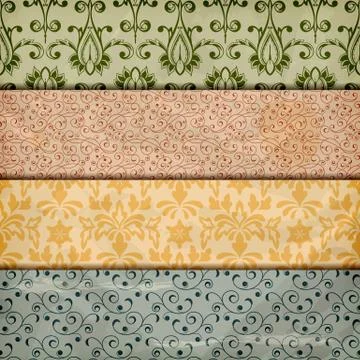 Vector seamless floral borders on  crumpled paper texture Stock Illustration