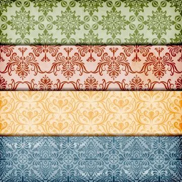 Vector seamless floral borders on  crumpled paper texture Illustrazione stock