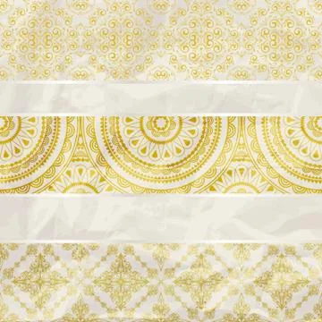 Vector seamless floral borders on  crumpled golden foil  paper texture Stock Illustration