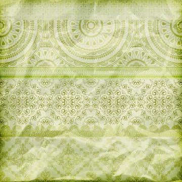 Vector seamless floral borders on  crumpled green foil  paper texture Illustrazione stock