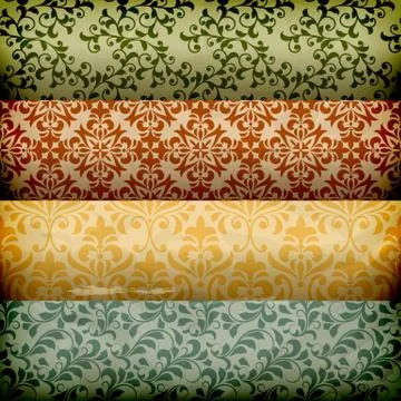 Vector seamless  floral borders on grungy crumpled paper texture Stock Illustration