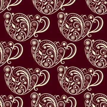 Vector Seamless Floral Cup Pattern Stock Illustration