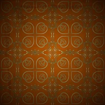 Vector seamless floral golden pattern on red grungy background with crumpled  Stock Illustration