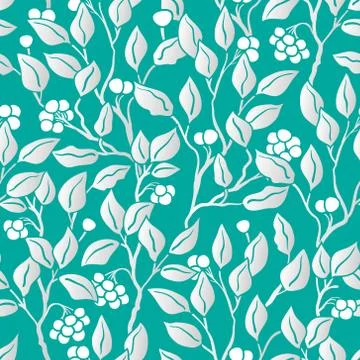 Vector Seamless Floral Pattern. Art Deco vintage pattern with silver leaves on Illustrazione stock