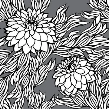 Vector seamless floral pattern black and white monochrome Stock Illustration