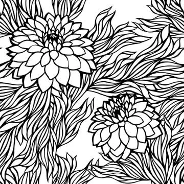 Vector seamless floral pattern black and white monochrome Stock Illustration