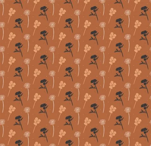 Vector seamless floral pattern on a brown background. Stock Illustration
