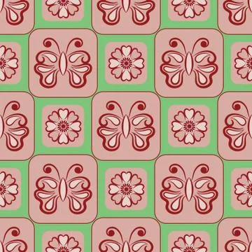 Vector Seamless Floral Pattern With Butterfly Symbol. Stock Illustration