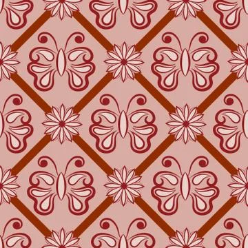 Vector Seamless Floral Pattern With Butterfly Symbol. Stock Illustration