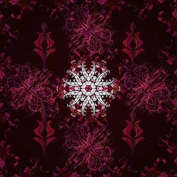 Vector seamless floral pattern. Flowers of the valley on black, red and brown co 스톡 일러스트