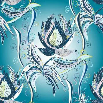 Vector seamless floral pattern. Flowers of the valley on gray, neutral and blue Stock Illustration