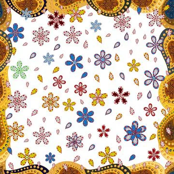 Vector seamless floral pattern with flowers, leaves, decorative elements, splash Illustrazione stock